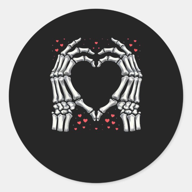 Sticker Rond Skeleton Coeur main Valentines Jour Drôle Couple (Devant)