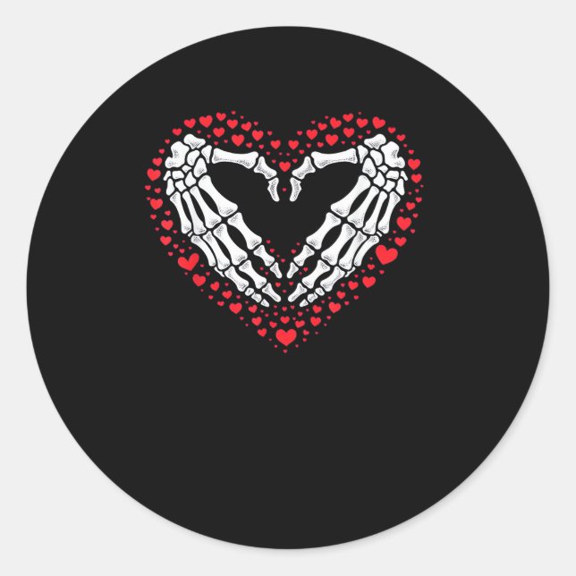 Sticker Rond Skeleton Coeur main Valentines Jour Drôle Couple C (Devant)