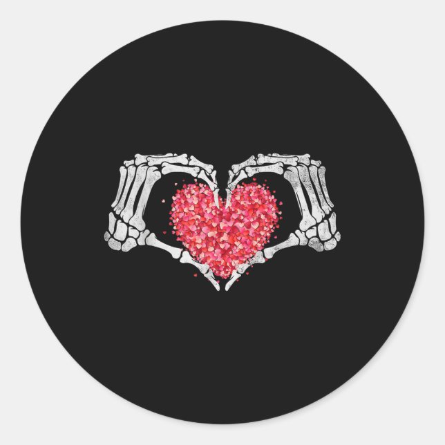 Sticker Rond Skeleton Coeur main Valentines Jour Funny Bones Lo (Devant)