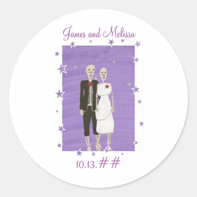 Sticker Rond Skeleton Couple Enregistrer la date de mariage aut (Devant)