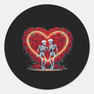 Sticker Rond Skeleton Couple Tenant Les Mains Dans Un Coeur De 
