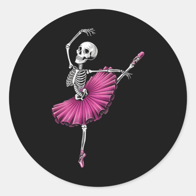 Sticker Rond Skeleton Dancing Ballet Amateurs Éffrayant Hallowe (Devant)
