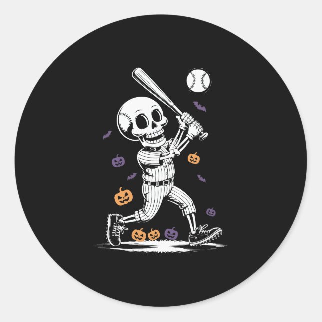 Sticker Rond Skeleton de baseball d'Halloween touché (Devant)
