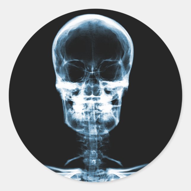 STICKER ROND SKELETON DE VISION X-RAY SKULL - BLEU (Devant)