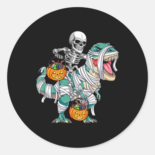 Sticker Rond Skeleton équitation Dinosaur T Rex Fun Kids Boys H (Devant)