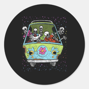 Sticker Rond Skeleton équitation Hippie Van Halloween Costume R