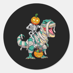 Sticker Rond Skeleton équitation maman Dinosaur T rex Halloween