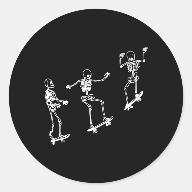 Sticker Rond Skeleton Fun Skateboard Halloween Skateboard Sk (Devant)
