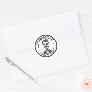 Sticker Rond Skeleton Gentleman Barber Logo marque croisée