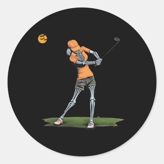 Sticker Rond Skeleton Golf Funny Halloween Golf Sport Golfe (Devant)