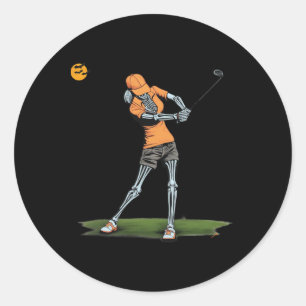 Sticker Rond Skeleton Golf Funny Halloween Golf Sport Golfe