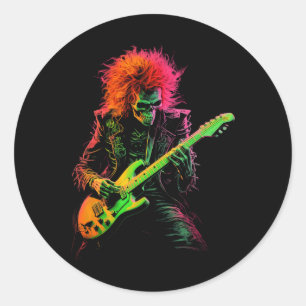 Sticker Rond Skeleton Graphic Tee Jouer Guitar Rock Band Hall