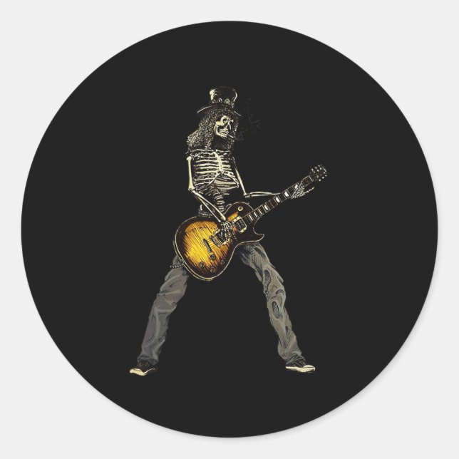 Sticker Rond Skeleton Guitar Guy Éffrayant Happy Halloween Rock (Devant)