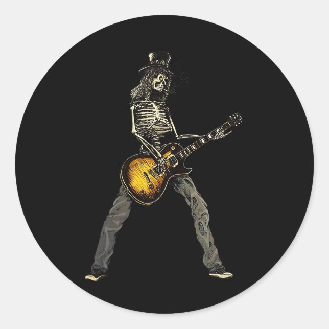 Sticker Rond Skeleton Guitar Guy Éffrayant Happy Halloween Rock (Devant)