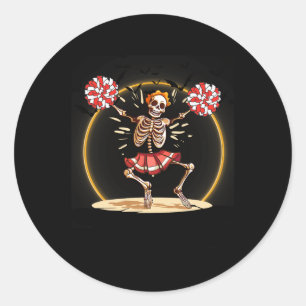Sticker Rond Skeleton Halloween Cheer Skeleton Pom-pom girl