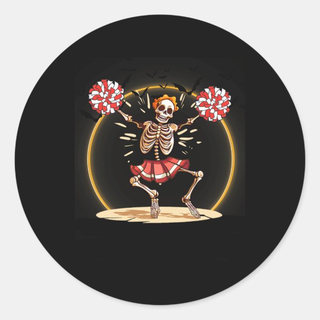 Sticker Rond Skeleton Halloween Cheer Skeleton Pom-pom girl (Devant)