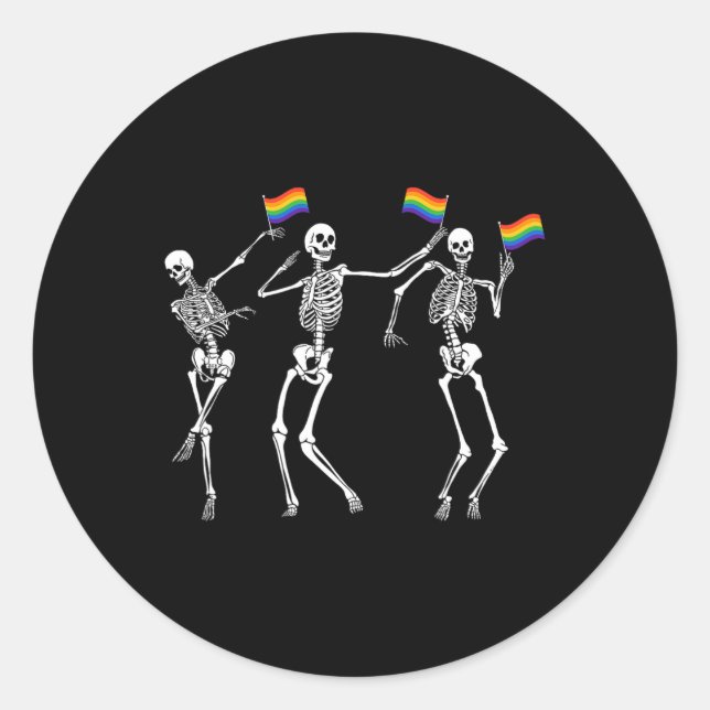 Sticker Rond Skeleton Halloween Lgbt Flag Skeleton Gay Pride Mo (Devant)