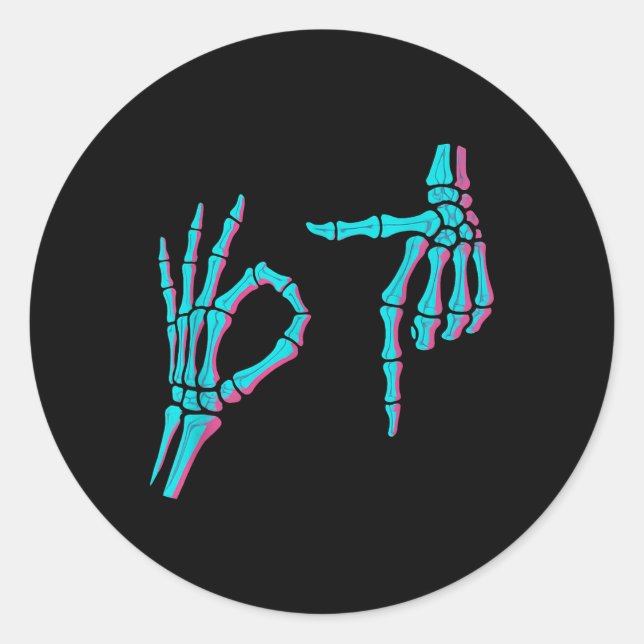 Sticker Rond Skeleton Hand Funny Six Seven 6 7 Meme 67 Hallowee (Devant)