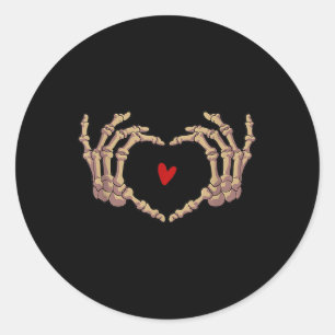 Sticker Rond Skeleton Hand Love Heart Halloween Jour Mer Éffray