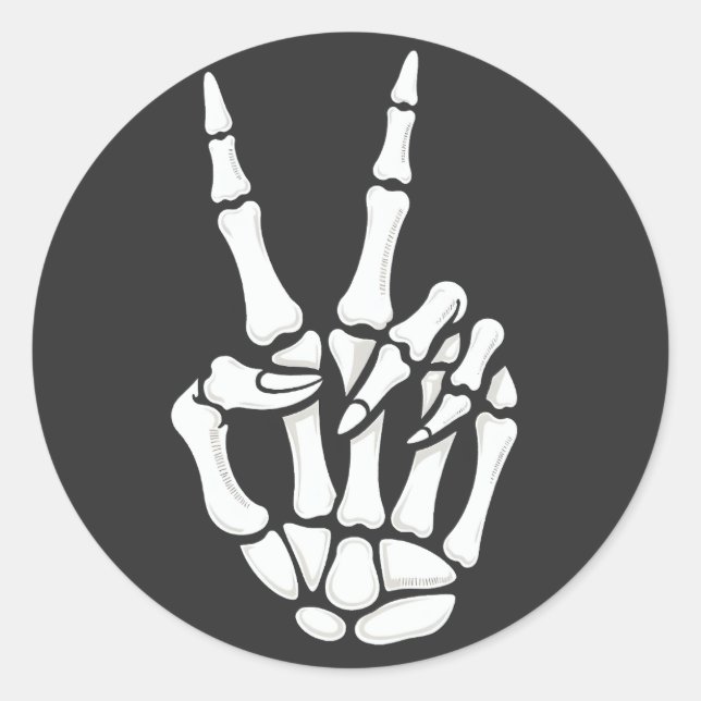 Sticker Rond Skeleton Hand Peace Sign Cool Halloween (Devant)