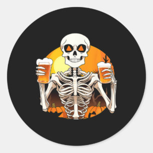 Sticker Rond Skeleton Hands Beer Drôle Boire Halloween Femmes