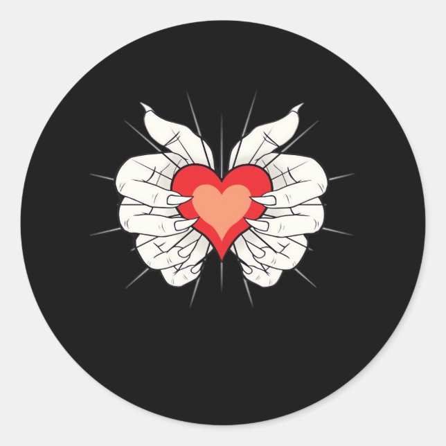 Sticker Rond Skeleton Hands Heart Classic (Devant)