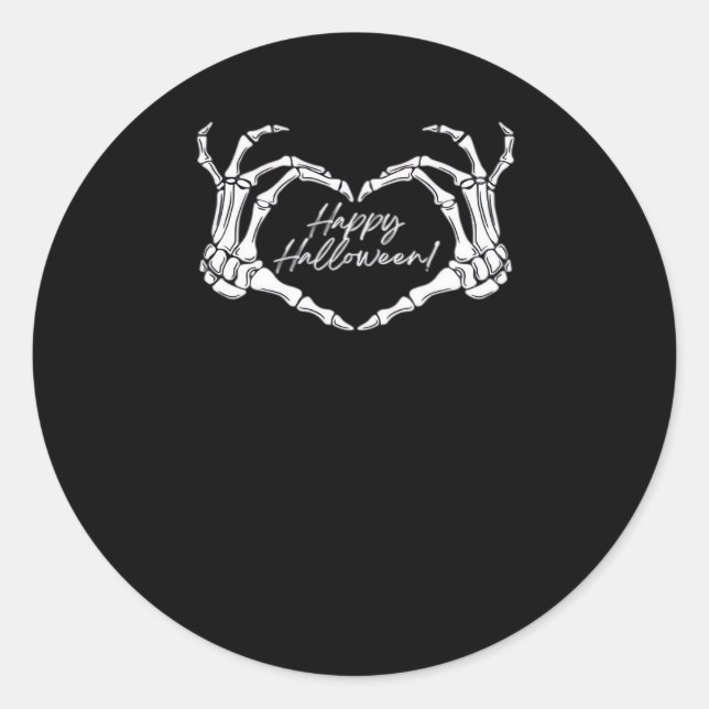 Sticker Rond Skeleton Heart Hands, Happy Halloween Skeleton, Ha (Devant)