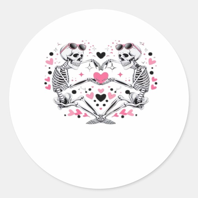 Sticker Rond Skeleton Heart Mains Classique Viral (Devant)