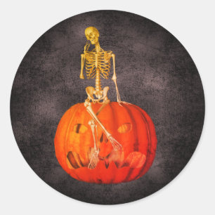Sticker Rond Skeleton Jack-o'-lantern Halloween Funny