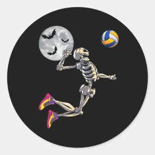 Sticker Rond Skeleton Jouer au volleyball Joyeux Halloween Jour