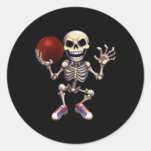 Sticker Rond Skeleton Jouer Bowling Funny Halloween Skull Kid