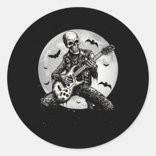 Sticker Rond Skeleton Jouer Guitare Punk Rock Musique Halloween