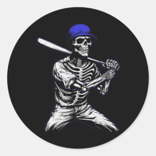 Sticker Rond Skeleton Joueur de baseball Halloween