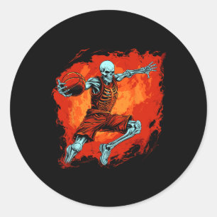 Sticker Rond Skeleton Joueur de basket Halloween Éffrayant