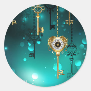 Sticker Rond Skeleton Keys on Green Background
