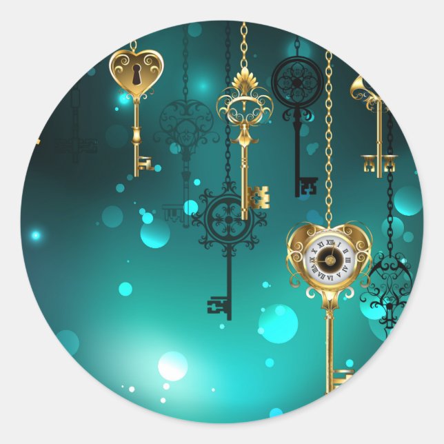 Sticker Rond Skeleton Keys on Green Background (Devant)