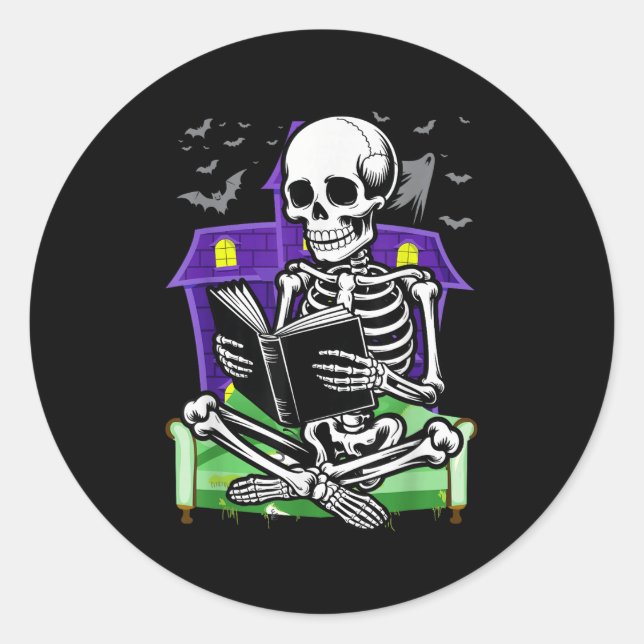 Sticker Rond Skeleton Lecture Livre Lovers Bookworms Lecteurs H (Devant)