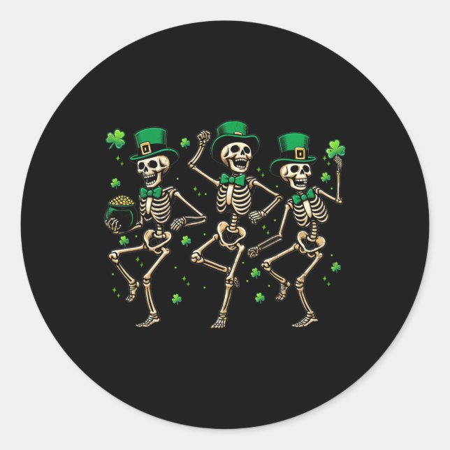 Sticker Rond Skeleton Leperchaun Drôle Skeleton Dancing St Part (Devant)