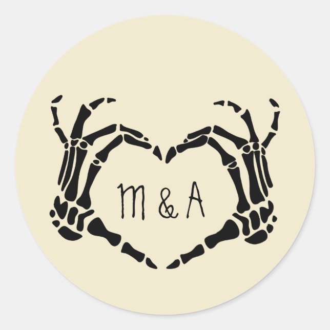Sticker Rond Skeleton Main Forme de coeur Mariage personnalisé (Devant)
