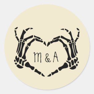 Sticker Rond Skeleton Main Forme de coeur Mariage personnalisé