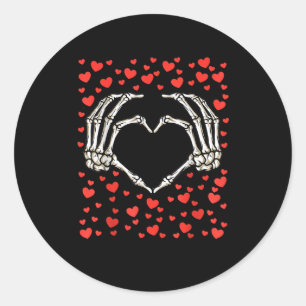 Sticker Rond Skeleton Main Rouge Coeur Anniversaire Saint-Valen