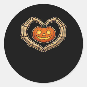 Sticker Rond Skeleton Mains Coeur avec Citrouille mignon Hall É