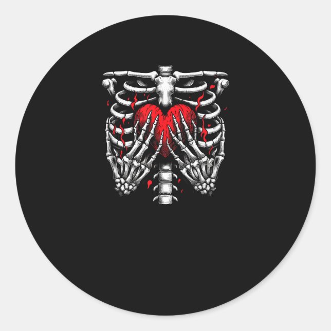 Sticker Rond Skeleton Mains tenant Coeur Halloween Costume amus (Devant)