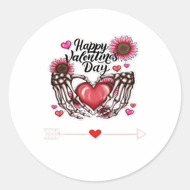 Sticker Rond Skeleton Mains Valentines Classic de la journée (Devant)