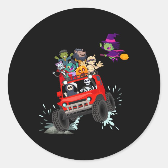 Sticker Rond Skeleton maman vampire zombie monstre camion (Devant)