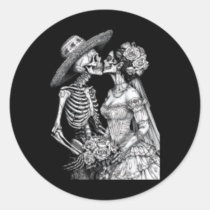 Sticker Rond Skeleton Mariage Mariée Et Jour De La Pièce Morte