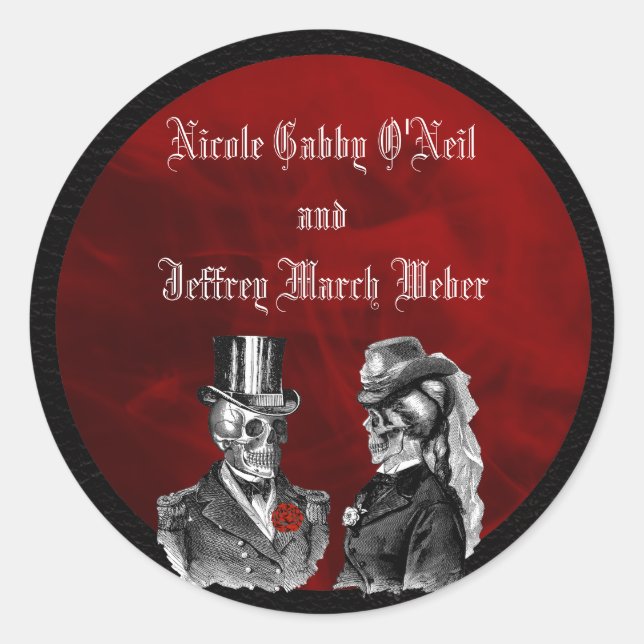 Sticker Rond Skeleton mariage Skuls "Jusqu'à ce que la mort nou (Devant)