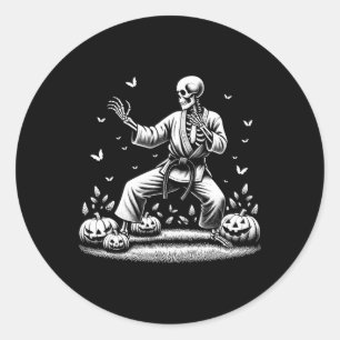 Sticker Rond Skeleton Martial Art Karaté Joueur Joueur Hallowee