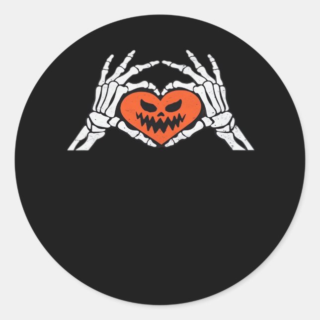 Sticker Rond Skeleton Met Un Coeur Halloween Éffrayant Classiqu (Devant)