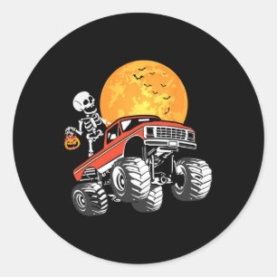 Sticker Rond Skeleton Monster Truck Halloween Garçons Camion Pu